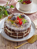 Poppy seed cake with plums and lemon cream