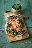 Rainbow pizza with quark dough and wholemeal flour