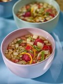 Iced tea and fruit soup