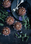 Vegan chocolate cupcakes with nougat cream