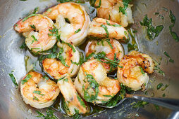 Shrimps in herb oil marinade