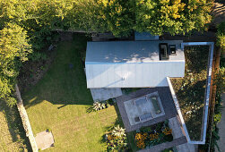 View of house and yard from above