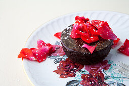 Chocolate tartlet with rose petals
