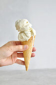Vanilla fior di latte ice cream in a cone
