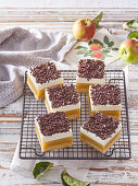 Apple cake slices with quark and dark chocolate