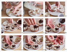 Prepare small coconut chocolate cake with coffee