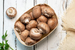 Brawn basket with brown mushrooms