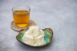 Pismaniye with pistachios - Turkish dessert, served with tea