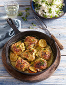 Lemon and garlic chicken with rice