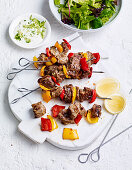 Beef skewers with garlic tzatziki