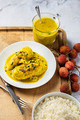 Curried chicken with lychee and rice