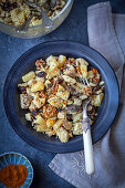 Chicken salad with pineapple, walnuts and sultanas