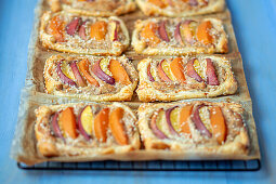 Puff pastry with almond filling and nectarines