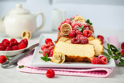 No-bake cheesecake with raspberries for Easter