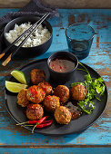 Thai meatballs with chilli dip and rice