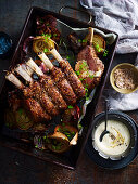 Beef rib roast with spiced salt and roasted onions