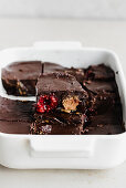 Chocolate bar with raspberries and peanut butter