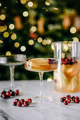 Christmas punch with oranges, cranberries and pears