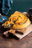 Vegetarian spinach and feta quiche with almonds