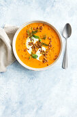 Moroccan sweet potato and lentil soup