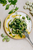 Labneh with broad beans and mint