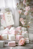 Homemade pink and white marshmallows