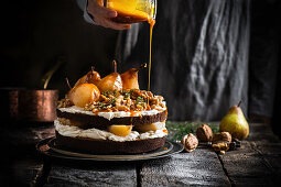 Ginger and pear caramel cake