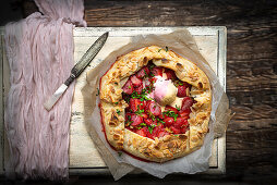 Strawberry and mint galette with vanilla ice cream