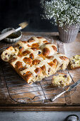 Freshly baked hot cross buns