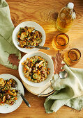 Buckwheat and pumpkin risotto with roasted mushrooms and chestnuts