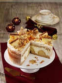 Christmas baked apple tart with nuts and caramel chips