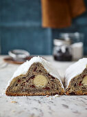 Marzipan and poppy seed stollen with dried fruit