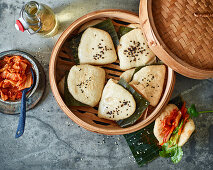 Steamed bao buns made from glutinous rice