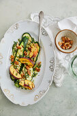 Grilled courgette and peach salad