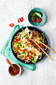 Asian noodle bowl with salmon