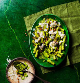 Pasta with pistachio and kale pesto