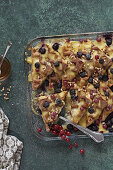 Vanilla waffle casserole with fresh berries