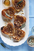 Mini tarte tatin with caramelised shallots, sage and pine nuts