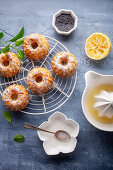 Mini bundt cake with poppy seeds and sugar icing
