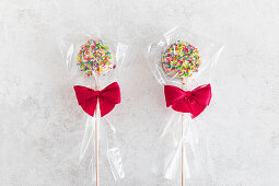 Lollies with colourful sugar sprinkles to give as gifts