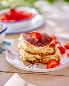 Tiramisu with strawberries and verbena in moulds