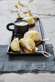 Pear mousse tartlet with crispy oat biscuit base