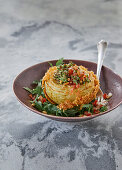 Deep-fried vegetable onion with herb quinoa filling