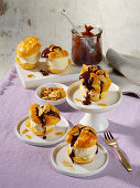 Profiteroles with vanilla ice cream