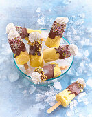 Banana ice cream bars with chocolate frosting