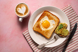 Toast with fried egg heart