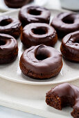 Baked chocolate donuts with chocolate icing