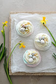 Easter mini pavlovas with berry filling and vanilla cream cheese