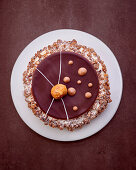 Chocolate and nut tartlet with lime confit