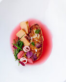 Foie gras in rahabarber essence